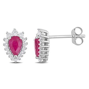 7/8 CT TGW Ruby and 1/4 CT TW Diamond Graduated Halo Earrings in 14K
White Gold