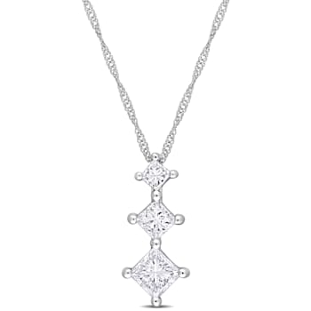 4/5 CT TW Diamond 3-Stone Drop Pendant with Chain in 14K White Gold