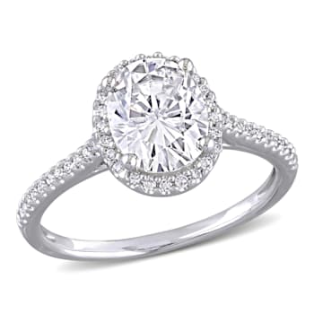 2 CT DEW Created Moissanite and 1/4 CT TW Diamond Halo Engagement Ring
in 14K Gold