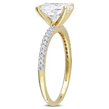 2 CT DEW Created Moissanite and 1/10 CT TW Diamond Engagement Ring in
14K Yellow Gold