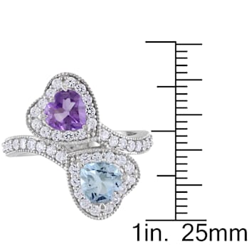 2 5/8 CT TGW Multi Gemstones Heart Twist Ring in Sterling Silver