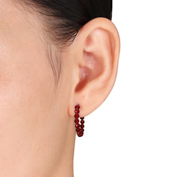 3 4/5ctw Garnet Beaded Hoop Earrings in Yellow Plated Sterling Silver