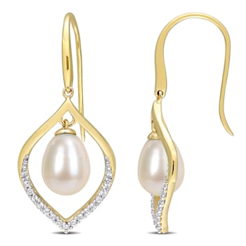 8-8.5MM Cultured Pearl and White Topaz Earrings in 14K Yellow Gold Over
Sterling Silver