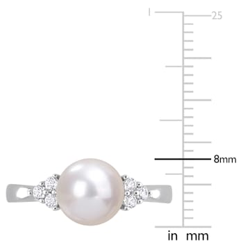 8-8.5MM Freshwater Cultured Pearl and 1/4 CT TGW White Topaz Ring in
Sterling Silver