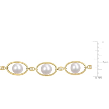 8-8.5 MM Freshwater Cultured Pearl and Cubic Zirconia Necklace 18K
Yellow Gold Over Sterling Silver