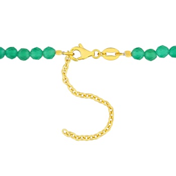 16 CT TGW Green Onyx Beaded Necklace with Yellow Plated Sterling Silver