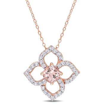 2 CT TGW Morganite and White Topaz Floral Pendant with Chain in Rose
Plated Sterling Silver