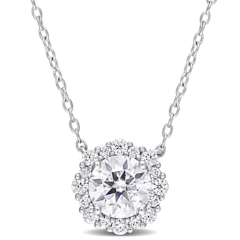 1 1/2 CT DEW Created Moissanite Halo Necklace in Sterling Silver