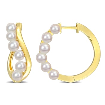 3.5-4MM Freshwater Cultured Pearl Hoop Earrings in 14K Yellow Gold Over
Sterling Silver