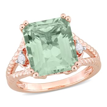 5 5/8 CT TGW Green Quartz and White Topaz Cocktail Ring in Rose Plated
Sterling Silver