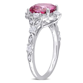 3 CT TGW Pink Topaz and White Sapphire with Diamond Accent Vintage Halo
Ring in 10K White Gold