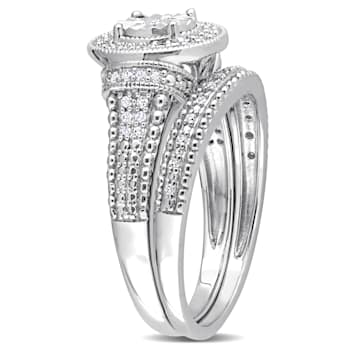 1/4 CT TW Diamond Oval Bridal Ring Set in Sterling Silver
