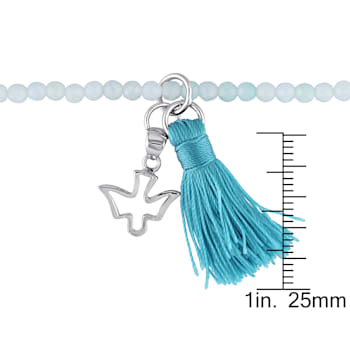 20" Amazonite Bead Bracelet with Green Tassel and Dove Charm in
Sterling Silver