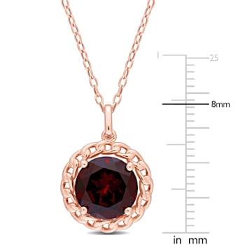 3 CT TGW Garnet Halo Pendant with Chain in Rose Plated Sterling Silver