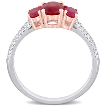 1 1/2 CT TGW Ruby and 1/6 CT TW Diamond 3-stone Ring in 2-tone 14K White
& Rose Gold