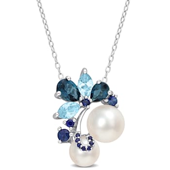 7-9MM Freshwater Cultured Pearl and 2 3/4 CT TGW Topaz and Sapphire
Pendant in Sterling Silver