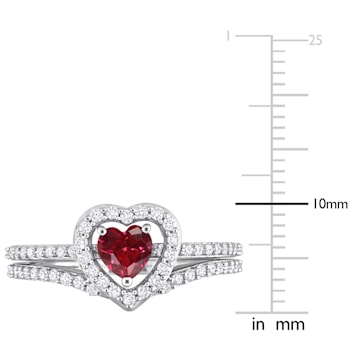 5/8 CT TGW Created Ruby and 1/2 CT TW Diamond Bridal Ring Set in 10K
White Gold