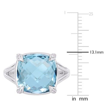9 CT TGW Sky Blue and White Topaz Split Shank Cocktail Ring in Sterling Silver