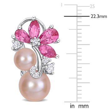 Pink Cultured Pearl & 4 1/4 ctw Created Pink and White Sapphire
Earrings in Sterling Silver