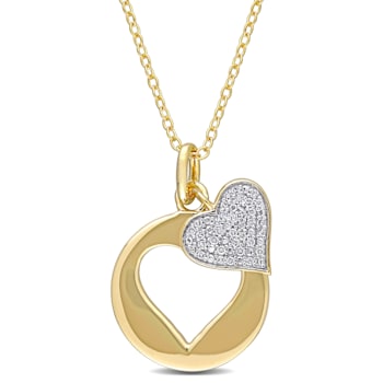 1/10ctw Diamond Double Heart Pendant with Chain in 18K Yellow Gold Over
Sterling Silver