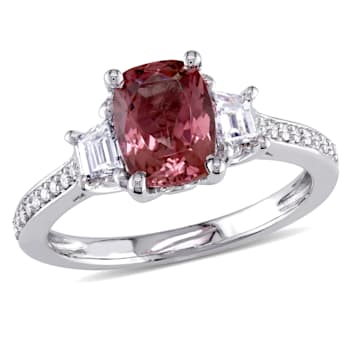 1 3/5 CT TGW Tourmaline and 3/4 CT TW Diamond 3-Stone Ring in 14K White Gold