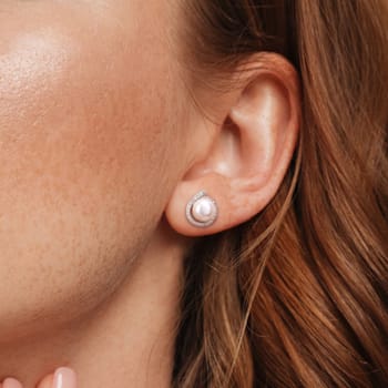 8-8.5MM Freshwater Cultured Pearl and Diamond Accent Halo Stud Earrings
in Sterling Silver