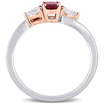 7/8 CT TGW Ruby and Diamond Accent 3-stone Ring in 2-tone 14K White
& Rose Gold