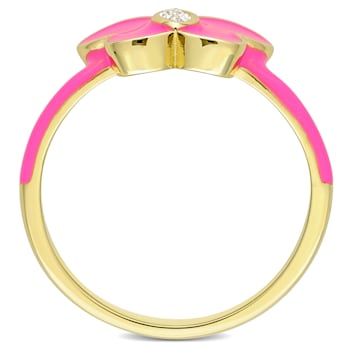 1/8 CT TGW Created White Sapphire Butterfly Pink Enamel Ring in Yellow
Plated Sterling Silver
