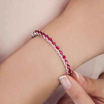 11-1/4 CT TGW Oval-Cut Created Ruby Bangle in Sterling Silver