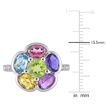 3 3/8 CT TGW Multi Gemstones and Diamond Accent Floral Ring in Sterling Silver