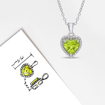 1 1/3 CT TGW Peridot Heart Halo Pendant with Chain in Sterling Silver