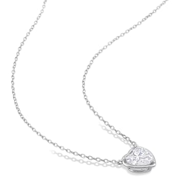 2 CT DEW Created Moissanite Halo Heart Pendant with Chain in Sterling Silver
