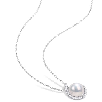 8-8.5MM Freshwater Cultured Pearl and Diamond Accent Earrings and
Pendant Set in Sterling Silver