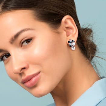 6-8.5MM Freshwater Cultured Pearl and 3 CT TGW Topaz and Sapphire
Earrings in Sterling Silver
