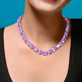 166 1/2 CT TGW Rose de France Tennis Necklace in Sterling Silver