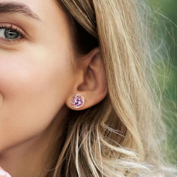 3 1/3 CT TGW Amethyst and White Topaz Swirl Halo Earrings in Rose Plated
Sterling Silver