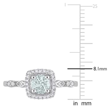 3/8 CT TGW Aquamarine and 1/10 CT TW Diamond Halo Ring in Sterling Silver