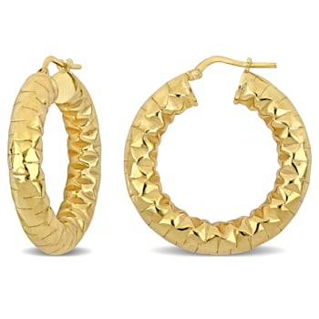 31.5MM Diamond Cut Hoop Earrings in 18K Yellow Gold Over Sterling Silver