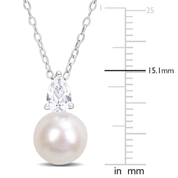 8.5-9MM Freshwater Cultured Pearl and 5/8 CT TGW Created Sapphire
Pendant in Sterling Silver