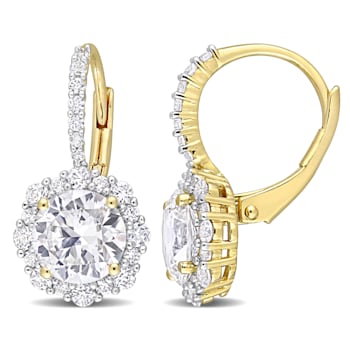 4 CT TGW Created White Sapphire Halo Earrings in Yellow Plated Sterling Silver