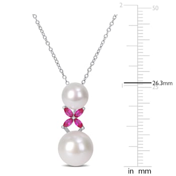 8.5-12MM Freshwater Cultured Pearl and 1/2 CT TGW Created Ruby Pendant
with Chain in Sterling Silver