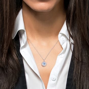 3 1/2 CT TGW Sky Blue Topaz Halo Pendant with Chain in Sterling Silver