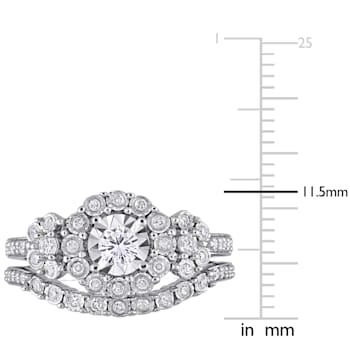 1/2 CT TW Diamond Halo Ring Set in Sterling Silver