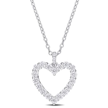 3/5 CT DEW Created Moissanite Open Heart Pendant with Chain in Sterling Silver