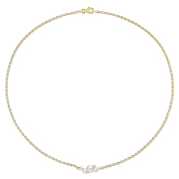 3-6.5 MM Freshwater Cultured Pearl with White Topaz Necklace in 18K
Yellow Gold Over Sterling Silver