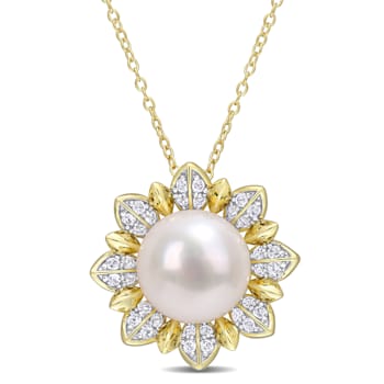 8.5-9MM Freshwater Cultured Pearl and 1 CT TGW White Topaz Pendant in
Yellow Sterling Silver