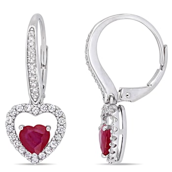 1 3/5 CT TGW Ruby-CN White Sapphire and 1/10 CT TW Diamond Leverback
Earrings in 14K White Gold