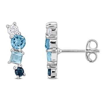1 1/3 CT TGW Swiss, London, Sky Blue Topaz and White Topaz Stud Earrings
in Sterling Silver