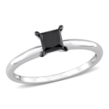 3/4 ct Black Diamond Solitaire Engagement Ring in 14K White Gold