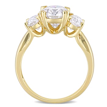 3 CT DEW Created Moissanite 3-Stone Engagement Ring in 10K Yellow Gold
